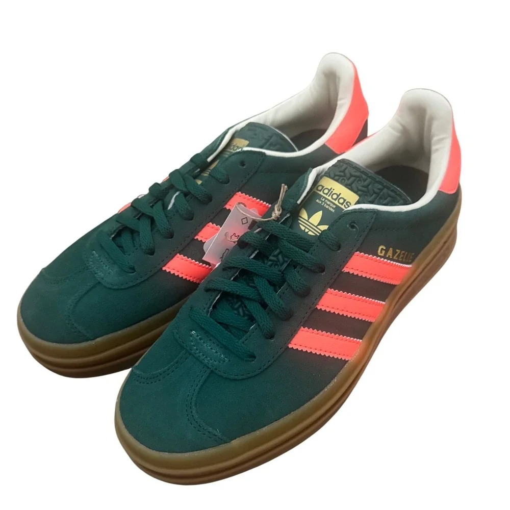 Adidas Gazelle Bold J Kids Shoes Green Coral Suede Platform Sneakers new - Picture 2 of 9